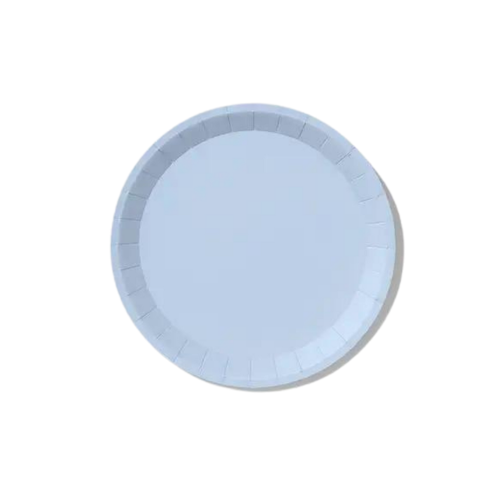 Pale blue large paper plate with subtle rim birthday or baby shower from Parte Haus party supply store in Bethesda MD