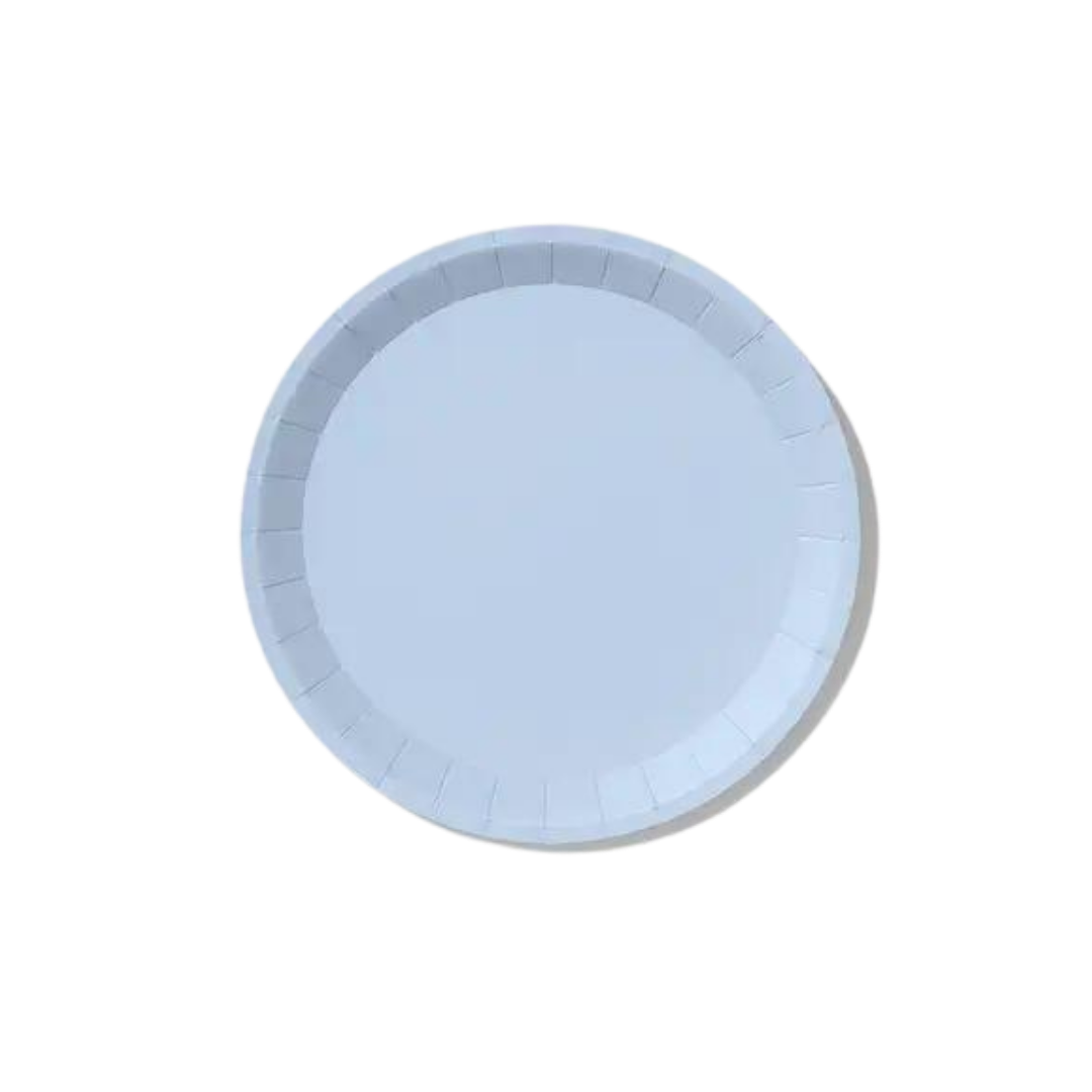 Pale blue large paper plate with subtle rim birthday or baby shower from Parte Haus party supply store in Bethesda MD