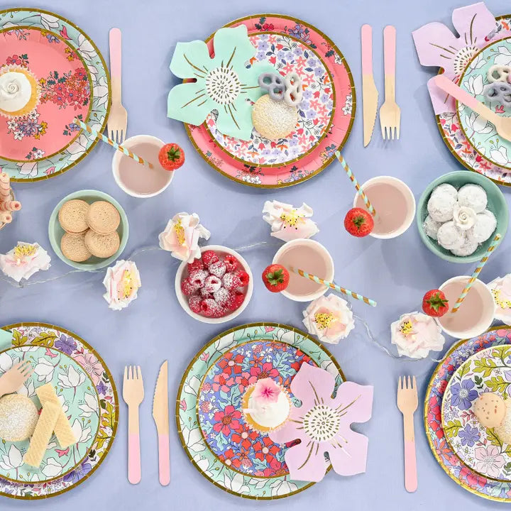 Pale pink wooden cutlery set with knives forks and spoons for floral spring brunch from Parte Haus party supply store in Bethesda MD
