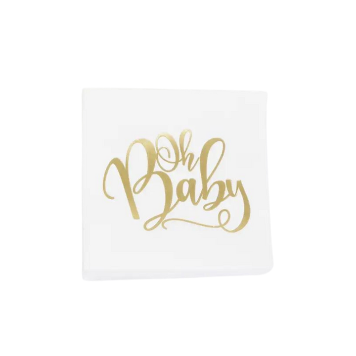 White and Gold "Oh Baby" Cocktail Napkins