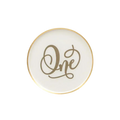 White and gold first birthday paper plate with One script for birthday from Parte Haus party supply store in Bethesda MD