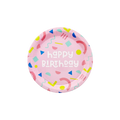 Pink geometric paper plate with happy birthday text kids theme from Parte Haus party supply store in Bethesda Maryland