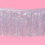 Iridescent fringe foil banner shiny and long for birthday from Parte Haus party supply store in Bethesda MD