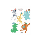 multicolor animal gift bag stickers featuring zebra giraffe elephant monkey crocodile birthday theme from Parte Haus party supply store in Bethesda Maryland