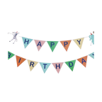 Multicolor birthday banner with animal accents Happy Birthday theme from Parte Haus party supply store in Bethesda MD.