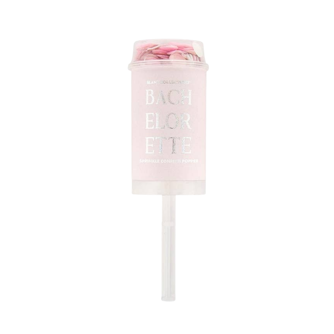 Pink bachelorette confetti popper with rose petals from Parte Haus party supply store in Bethesda Maryland