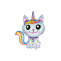 Pastel blue caticorn foil balloon with rainbow details birthday theme from Parte Haus party supply store in Bethesda MD