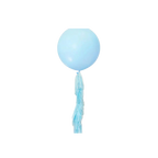Pastel blue balloon with paper tassel tail for birthday decor from Parte Haus party supply store in Bethesda Maryland