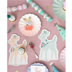 pastel deer shaped large dinner plates with floral accents woodland birthday from Parte Haus party supply store in Bethesda MD