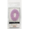 Pastel purple glitter number 0 candle in packaging birthday from Parte Haus party supply store in Bethesda MD
