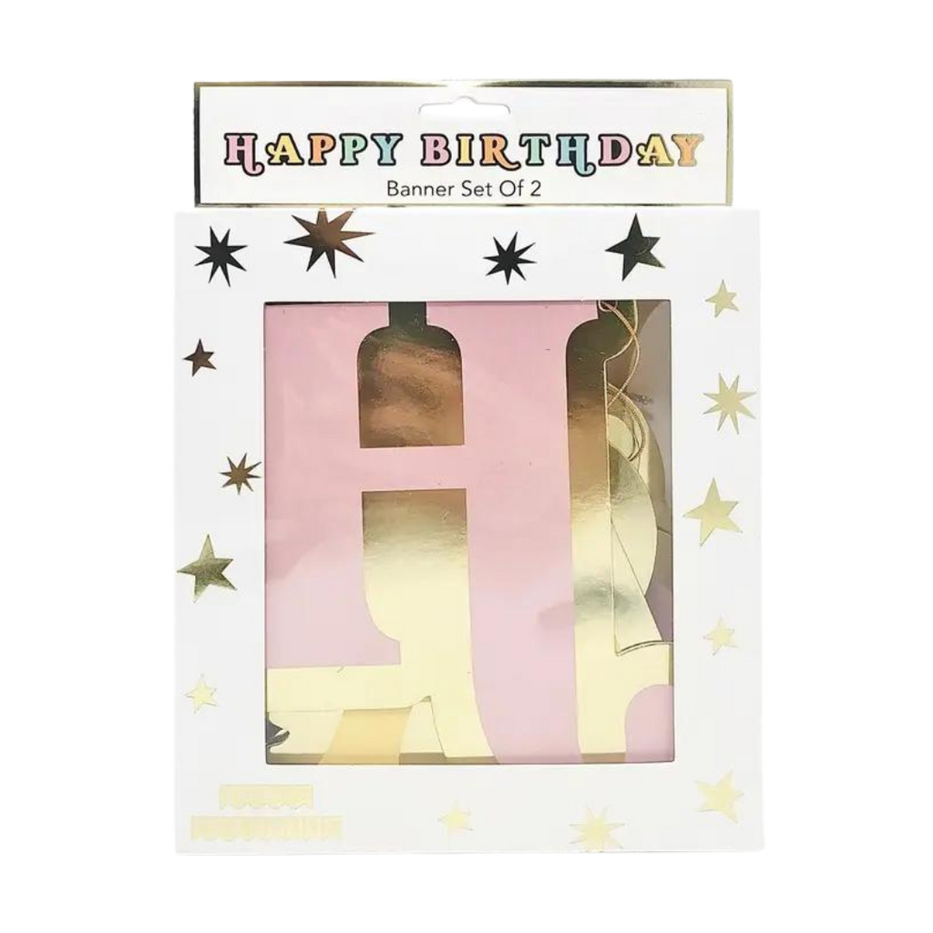 Pastel gold happy birthday banner pastel letters birthday decoration from Parte Haus party supply store in Bethesda MD