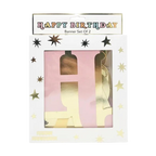 Pastel gold happy birthday banner pastel letters birthday decoration from Parte Haus party supply store in Bethesda MD