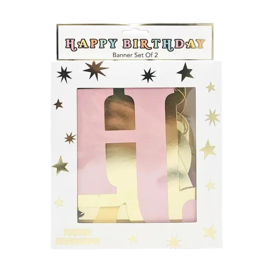 Pastel gold happy birthday banner pastel letters birthday decoration from Parte Haus party supply store in Bethesda MD