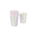 Pastel iridescent cups shiny finish for birthdays or celebrations from Parte Haus party supply store in Bethesda Maryland