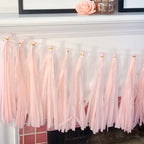 Pastel pink paper tassel garland kit for birthday from Parte Haus party supply store in Bethesda MD