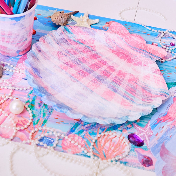 Pastel Pink and Blue Queen of the Sea Shell Shaped Large Paper Dinner Plates
