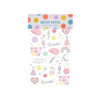 Pastel temporary tattoos with rainbows hearts and party icons celebration theme from Parte Haus party supply store in Bethesda Maryland