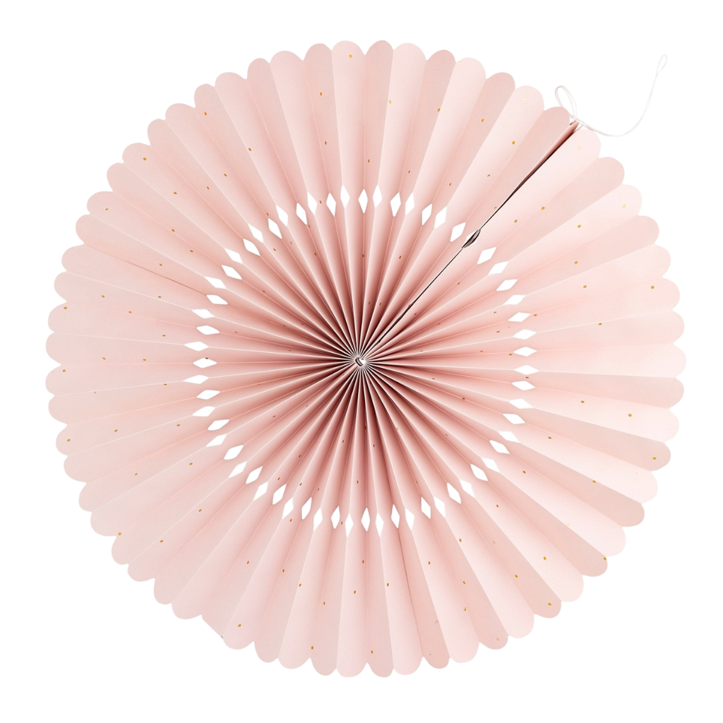 Pastel pink paper fan with gold dots for under the sea party theme from Parte Haus party supply store in Bethesda MD
