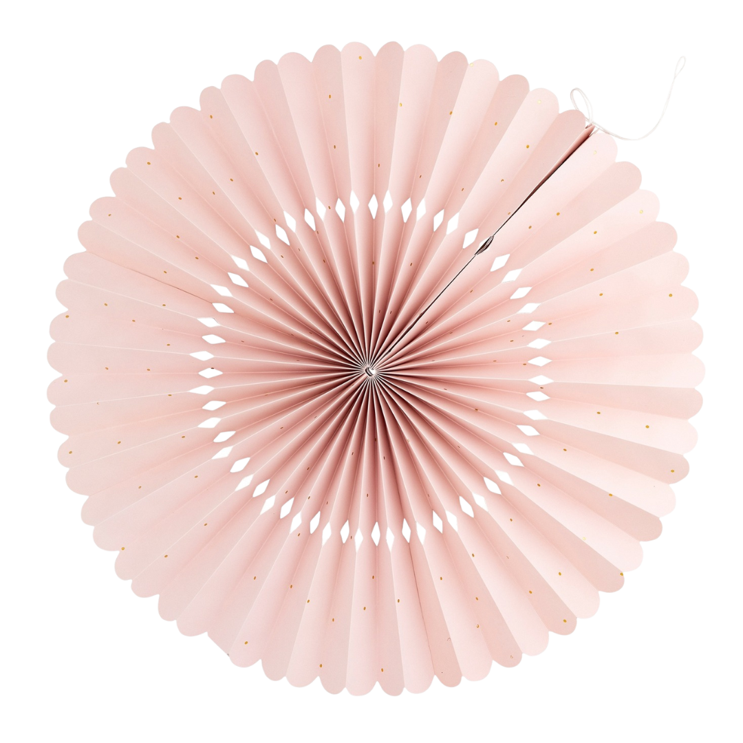 Pastel pink paper fan with gold dots for under the sea party theme from Parte Haus party supply store in Bethesda MD