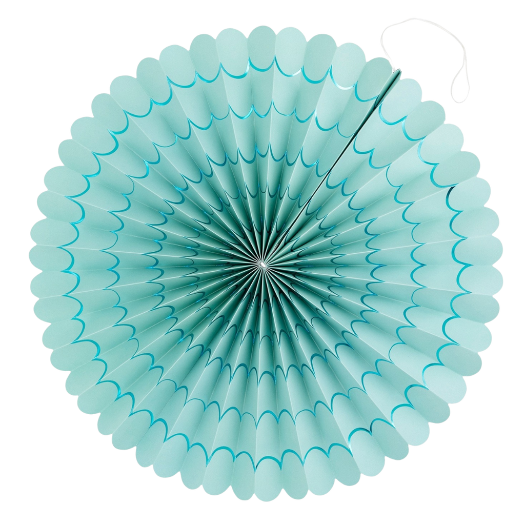 Pastel blue fan-shaped paper decoration under the sea party theme from Parte Haus party supply store in Bethesda MD