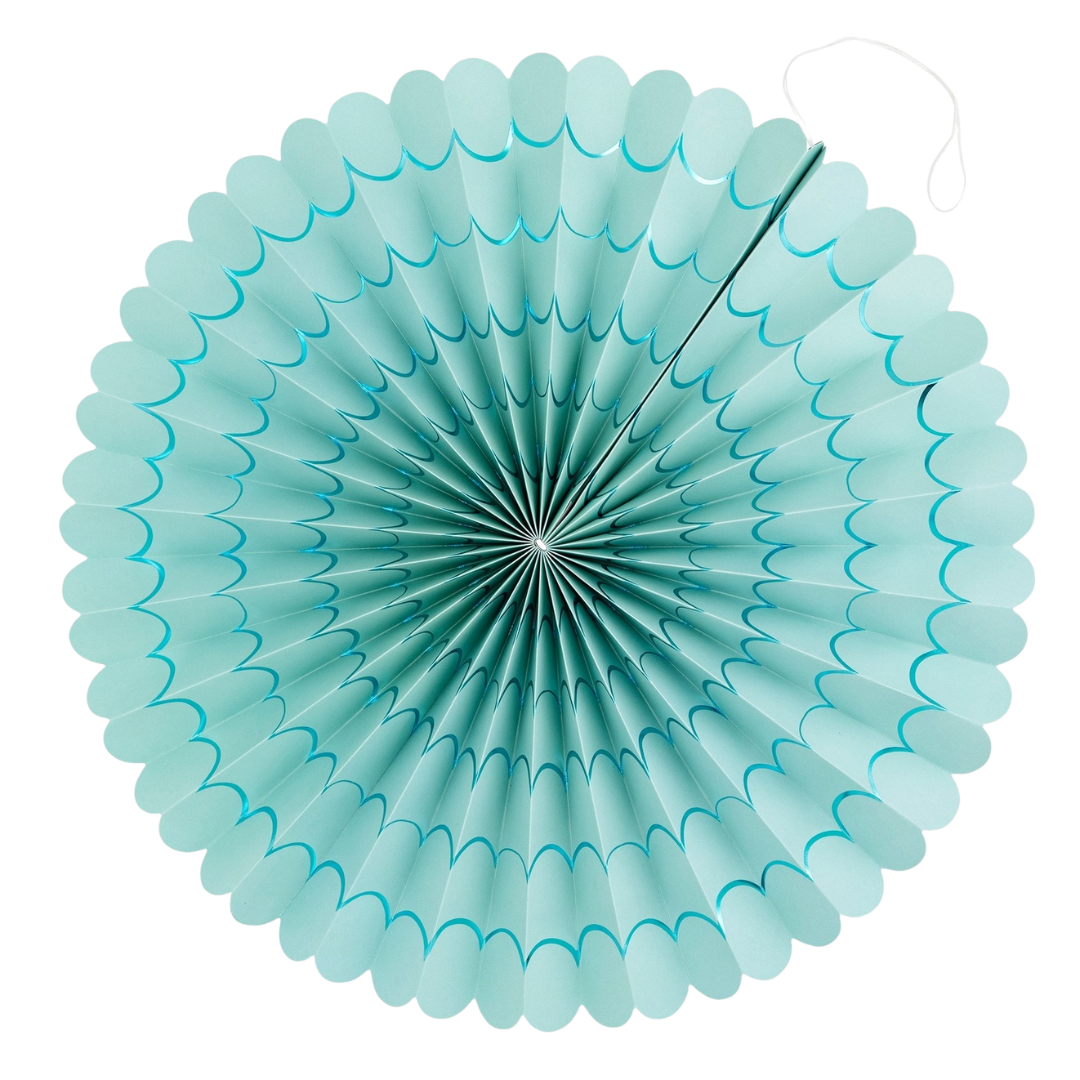 Pastel blue fan-shaped paper decoration under the sea party theme from Parte Haus party supply store in Bethesda MD