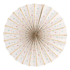 Pastel multicolor paper fan with gold accents under the sea birthday decor from Parte Haus party supply store in Bethesda MD