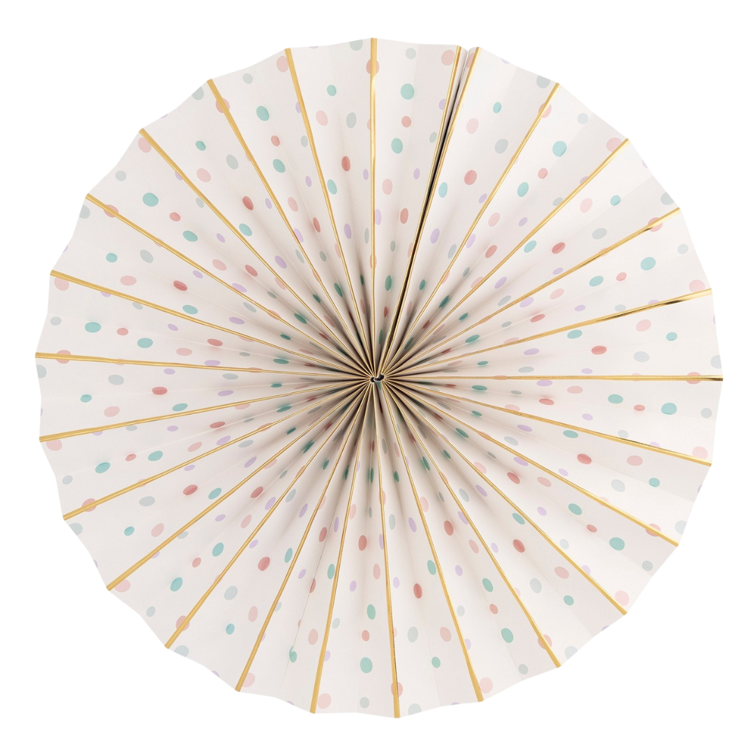 Pastel multicolor paper fan with gold accents under the sea birthday decor from Parte Haus party supply store in Bethesda MD