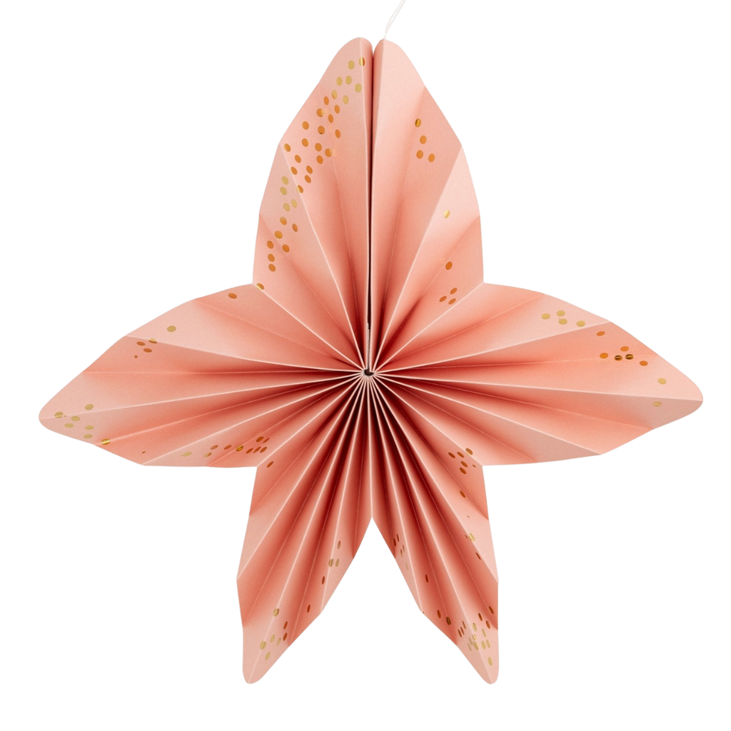 Pastel pink paper starfish fan with gold dots under the sea theme from Parte Haus party supply store in Bethesda Maryland