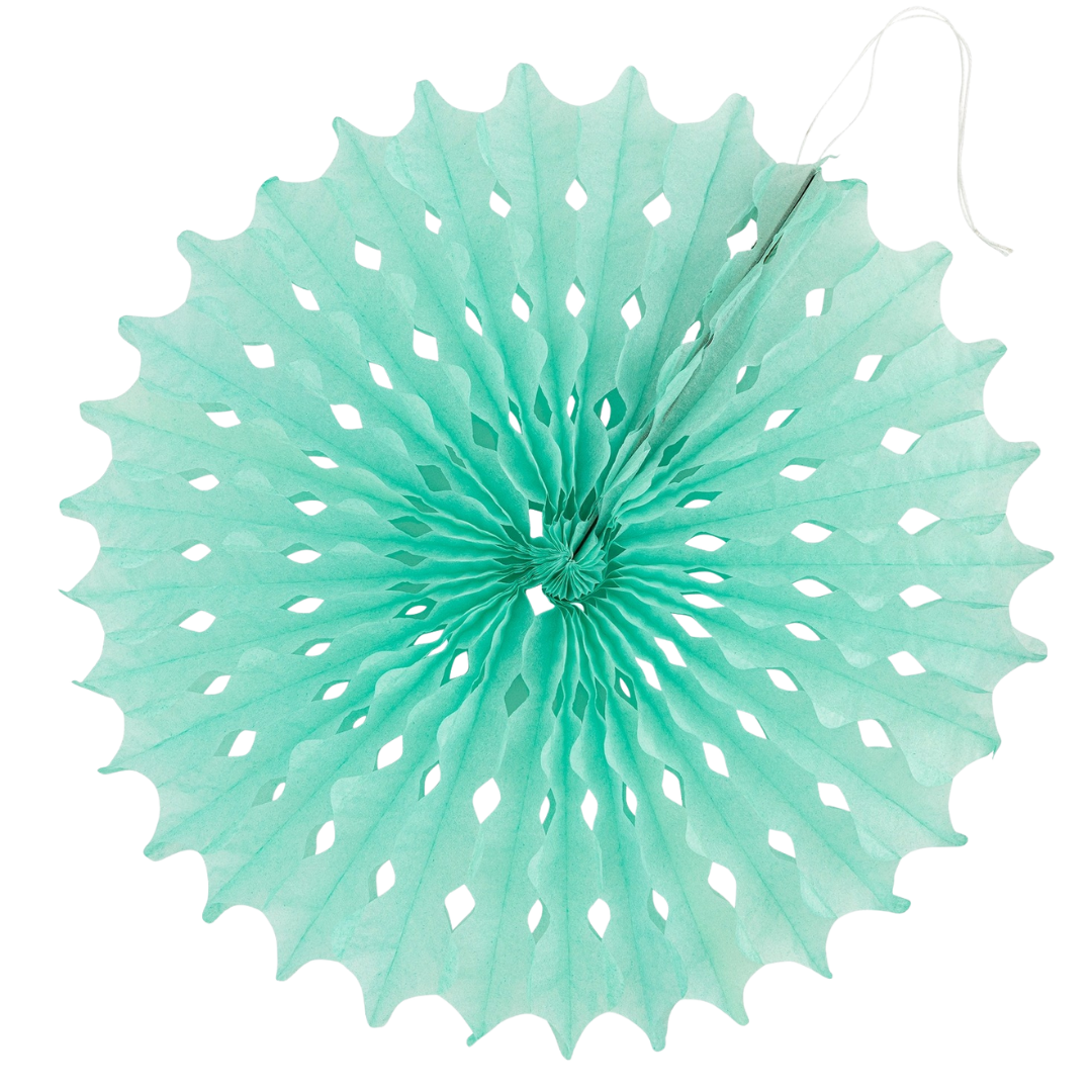 Pastel blue paper fan decoration round cutout design under the sea theme from Parte Haus party supply store in Bethesda MD