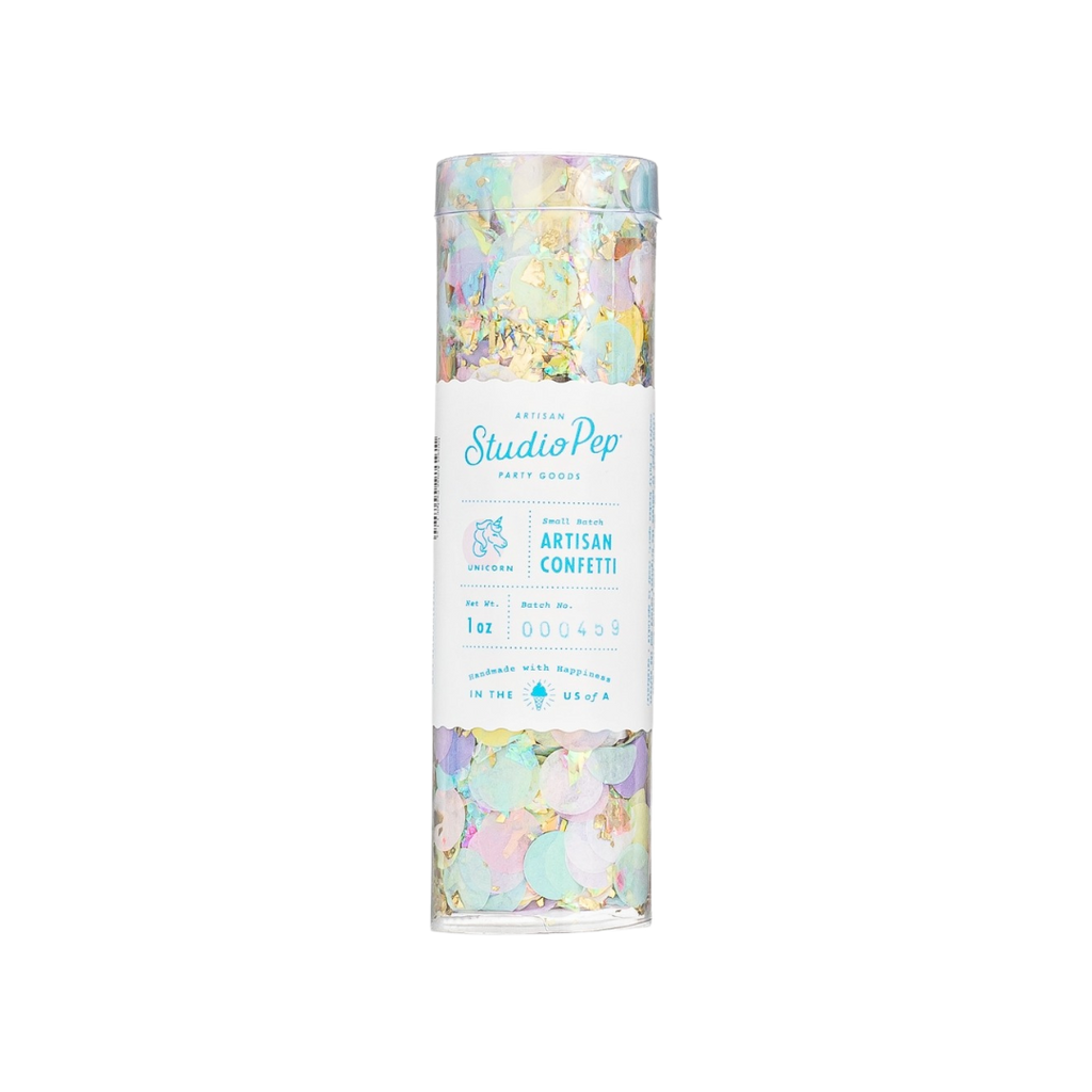 Pastel unicorn confetti mini pack with round multicolored paper ideal for birthday celebrations from Parte Haus party supply store in Bethesda MD