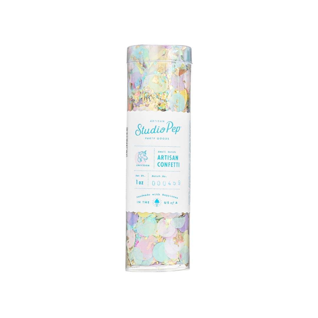 Pastel unicorn confetti mini pack with round multicolored paper ideal for birthday celebrations from Parte Haus party supply store in Bethesda MD