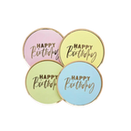 Pastel Happy Birthday paper plates with gold trim birthday design from Parte Haus party supply store in Bethesda MD