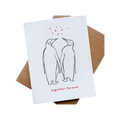 White love anniversary card with two penguins holding hands Valentine design from Parte Haus party supply store in Bethesda Maryland