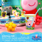 Colorful Peppa Pig paper cups and cupcake wrappers with cartoon characters for kids birthday from Parte Haus party supply store in Bethesda Maryland