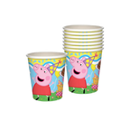 Colorful Peppa Pig paper cups with cartoon birthday design for kids birthday from Parte Haus party supply store in Bethesda MD