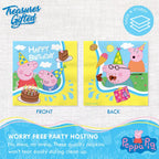 Yellow Peppa Pig napkins with birthday cake and party hats birthday theme from Parte Haus party supply store in Bethesda Maryland