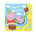 Yellow Peppa Pig birthday napkin with cakes and cartoon pig characters from Parte Haus party supply store in Bethesda MD
