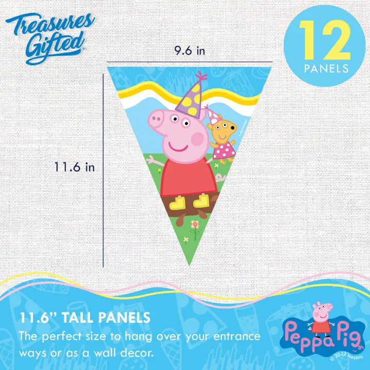 Colorful Peppa Pig pennant banner with party hat for birthday from Parte Haus party supply store in Bethesda MD