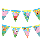 Colorful Peppa Pig pennant banner with cartoon characters for kids birthday from Parte Haus party supply store in Bethesda MD