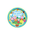 Blue Peppa Pig birthday plate with cartoon family and presents from Parte Haus party supply store in Bethesda MD