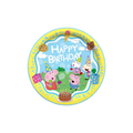Blue and yellow Peppa Pig birthday plate with cartoon characters and cake from Parte Haus party supply store in Bethesda Maryland