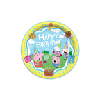 Blue and yellow Peppa Pig birthday plate with cartoon characters and cake from Parte Haus party supply store in Bethesda Maryland