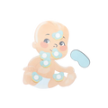 Blue baby shower Pin the Pacifier game board with illustrated baby from Parte Haus party supply store in Bethesda MD