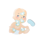 Blue baby shower Pin the Pacifier game board with illustrated baby from Parte Haus party supply store in Bethesda MD