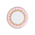 Pink gingerbread small plate with gold house border Christmas from Parte Haus party supply store in Bethesda MD