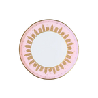 Pink gingerbread small plate with gold house border Christmas from Parte Haus party supply store in Bethesda MD