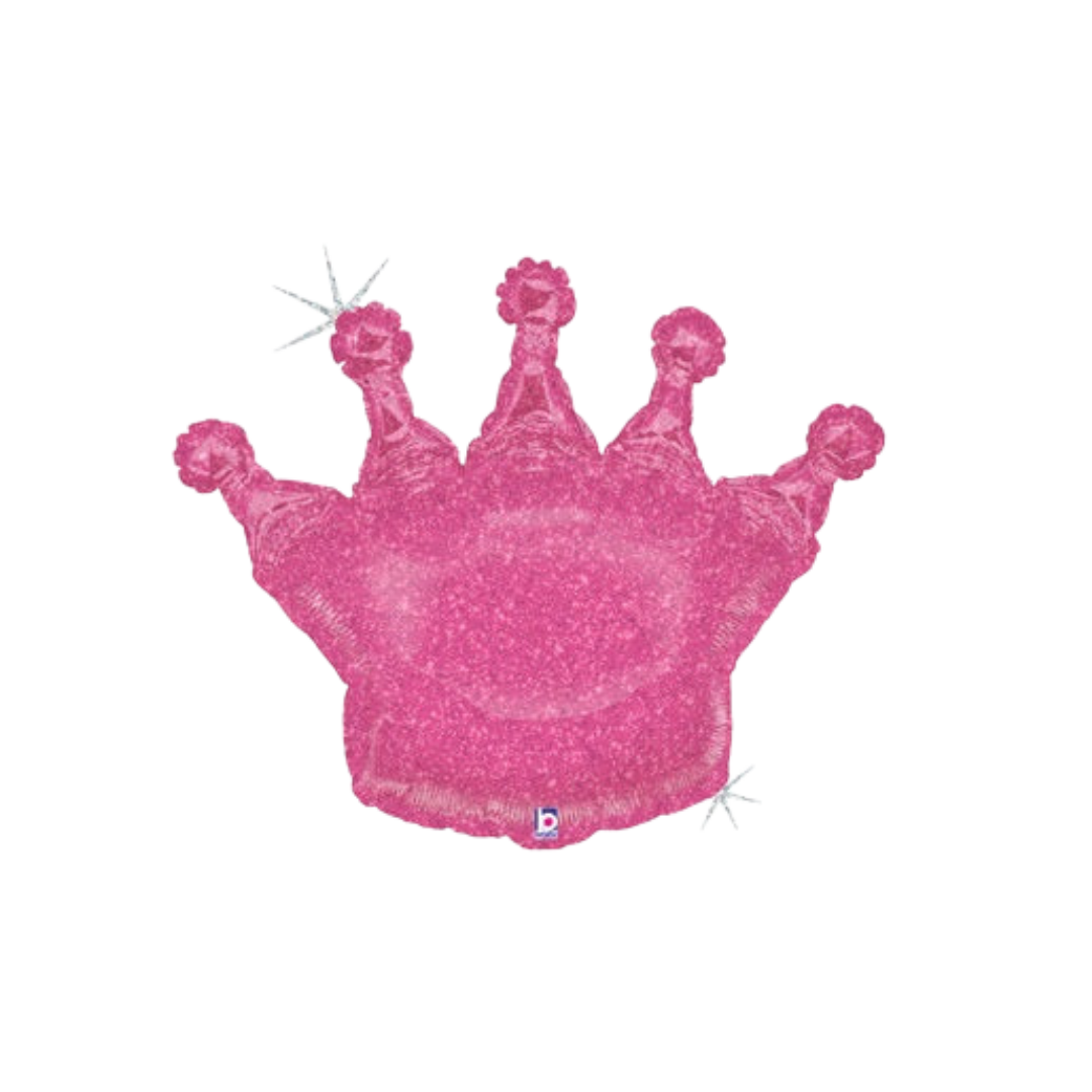 Pink glitter crown-shaped foil balloon for princess birthday from Parte Haus party supply store in Bethesda MD