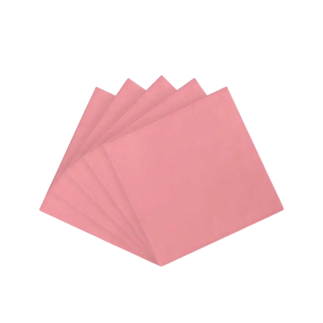 Pink paper beverage napkins shown fanned out for celebrations from Parte Haus party supply store in Bethesda MD.
