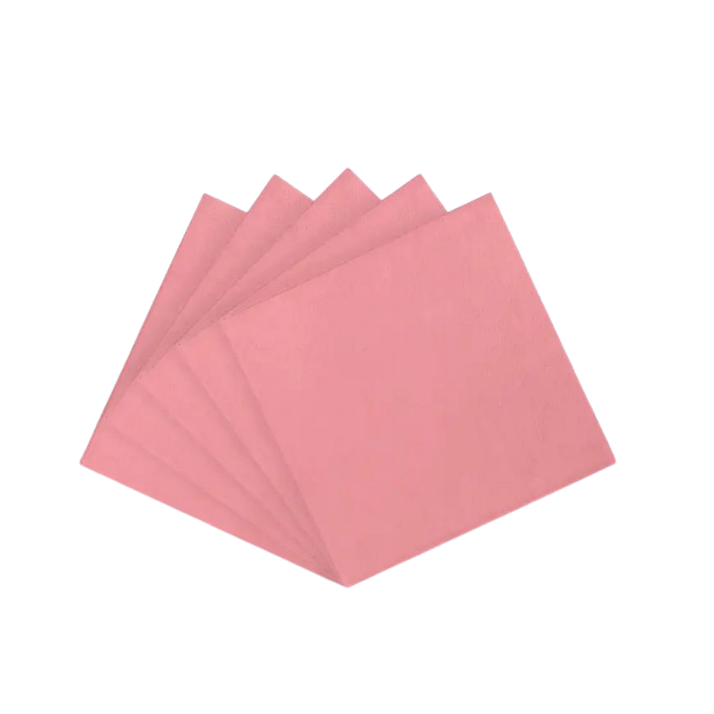 Pink paper luncheon napkins fanned out for birthday or event from Parte Haus party supply store in Bethesda Maryland