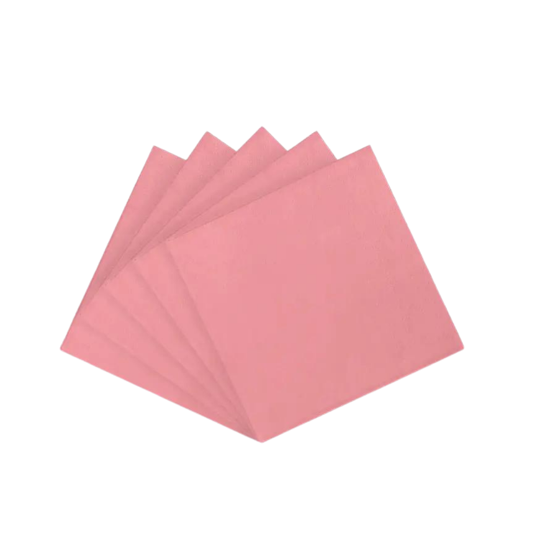 Pink paper luncheon napkins fanned out for birthday or event from Parte Haus party supply store in Bethesda Maryland